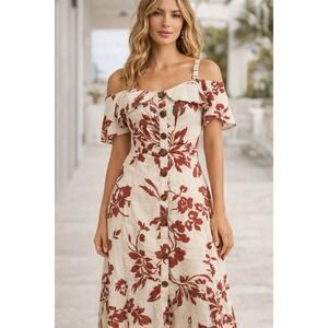 Anthropologie Oahu Dress Linen Blend Sundress Sz 4 Cottagecore Boho Fairy Resort